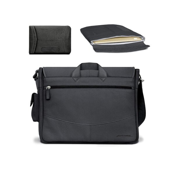 Premium Leather 14 MacBook Pro Messenger Bag w/Sleeve by Michael Santoro Design - Picture 4 of 15